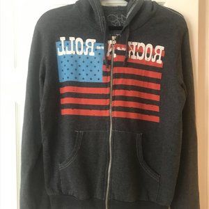 Chaser Brand Rock n Roll American Flag Zip Up Hoodie S